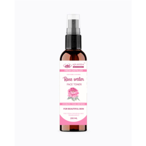 AJNAVEDA Rose Water Hydrosol in a chic, eco-friendly spray bottle. The image showcases its luxurious and refreshing essence, highlighting the natural floral aroma and benefits for skin hydration and toning. Displayed with soft, elegant aesthetics and rose accents